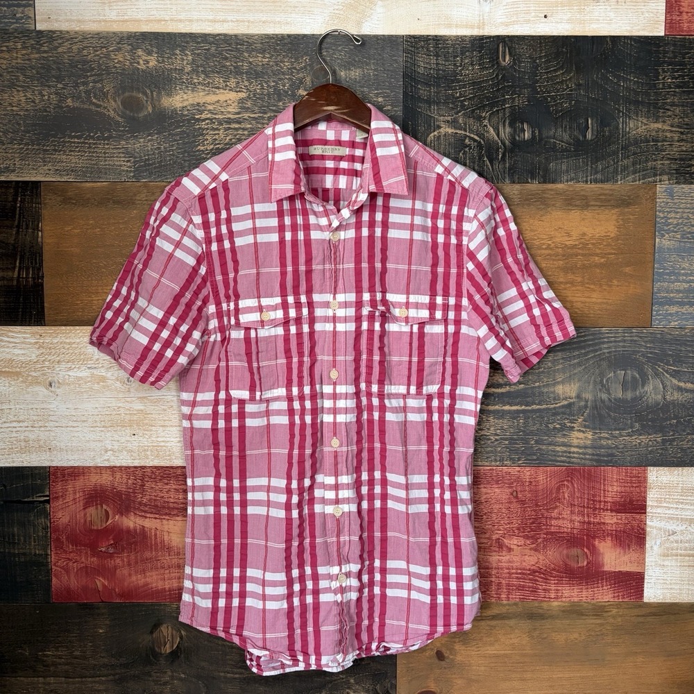 Burberry Brit Nova Check Mens Shirt Short Sleeve Pink Small Button Up